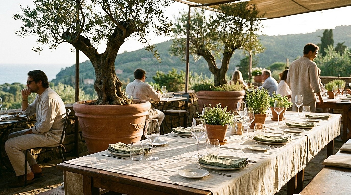 La terrasse de Giorgio à la tombée du jour